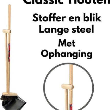 Balai doux, pelle et pelle à poussière avec long manche Kit de nettoyage - 97 cm - plumeau - Bois/métal - crin de cheval Balai de salle (30 cm) avec manche 120 cm - Kit combiné - Kit de nettoyage complet pour espaces intérieurs