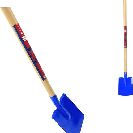 Blauwe kinderspade met houten steel, lengte 73cm