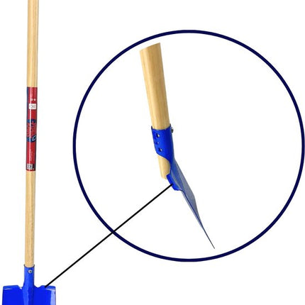 Kinderspade blauw met opstapje en houten steel