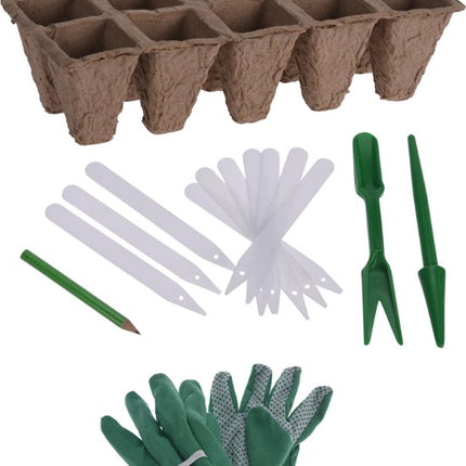 Kweekbak accessoires: potten, labels, handschoenen