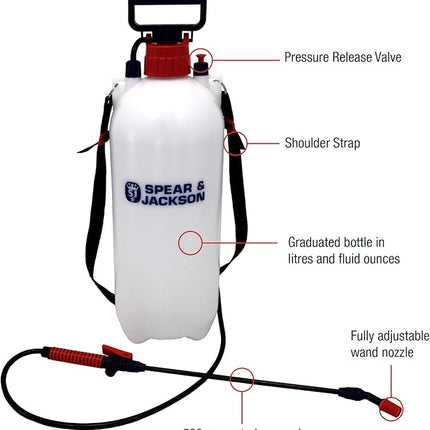 Spear & Jackson Pulvérisateur à pression 8 litres - Buse réglable - Pulvérisateur à pression - Pulvérisateur haute pression