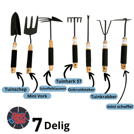 Synx Tools Set d'outils de jardinage 7 pièces - Pelle, houe, râteau