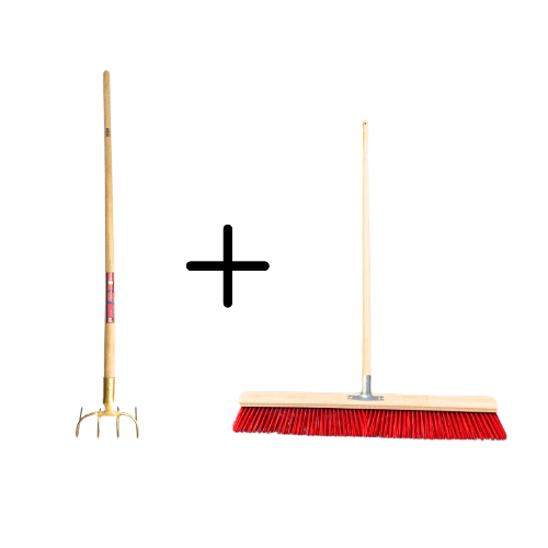 Mesthaak 4 Tanden + Nylon Stal Straatbezem 80 cm