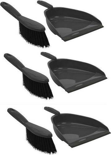 3x Pelle et balayette grises en plastique 22 x 33 cm - Nettoyage