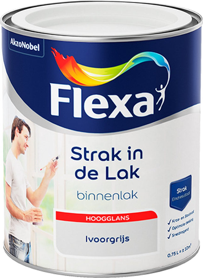 Flexa - Strak in de Lak - À base d'eau - Brillant - Gris ivoire - 0,75 litre