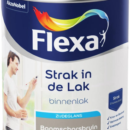 Flexa - Strak in de Lak - À base d'eau - Brillant satiné - brun écorce d'arbre - 0,75 litre
