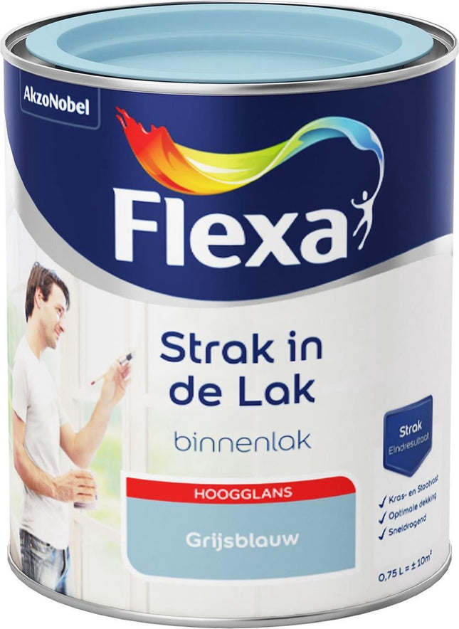 Flexa - Strak in de Lak - À base d'eau - Brillant - gris-bleu - 0,75 litre