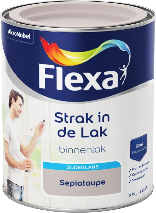 Flexa - Strak in de Lak - À base d'eau - Satiné - Taupe sépia - 0,75 litre