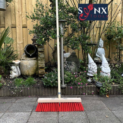 Synx Balai de rue en nylon rouge 50 cm - Avec manche 150 cm