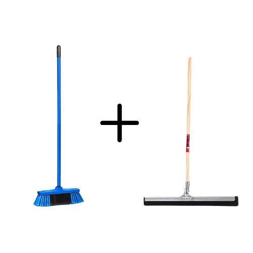 Binnenbezem Blauw + Vloertrekker 35cm met Steel 150cm