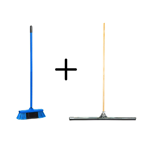 Binnenbezem Blauw + Vloertrekker 75cm met Steel 150cm