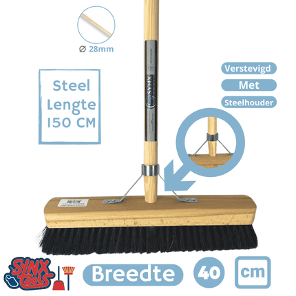Balai doux Synx Tools en crin de cheval 40 cm - Balai de salle - Manche de balai 150 cm