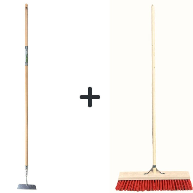 Synx Tools Houe droite avec manche de 160 cm et balai de rue en nylon 40 cm - Balai d'extérieur - Houe - Avec manche de 160 cm