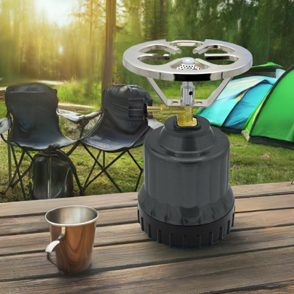Réchaud de camping - plastique - gris foncé - avec recharge de gaz en cartouche - 190 grammes