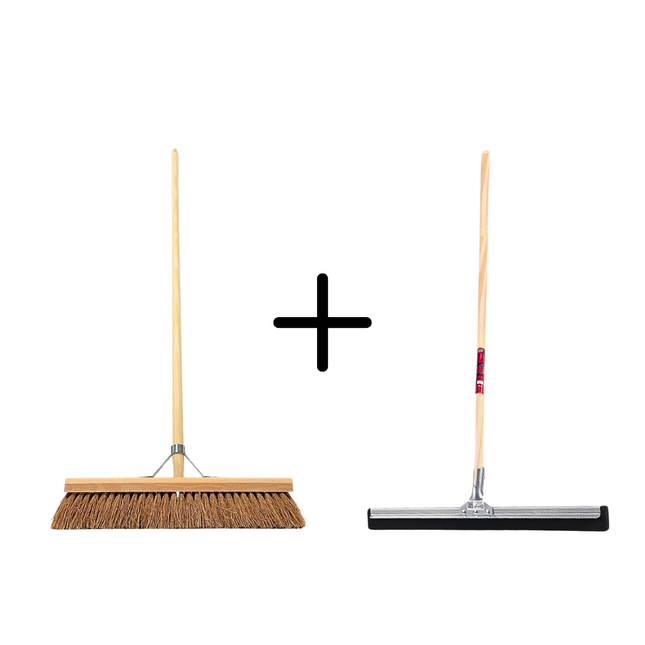 Synx Tools Balai d'intérieur en coco 50 cm + raclette 45 cm avec manche 150 cm - Balai de salle – Nettoyeur de sol – Serpillères - Balai doux en coco avec manche 150 cm