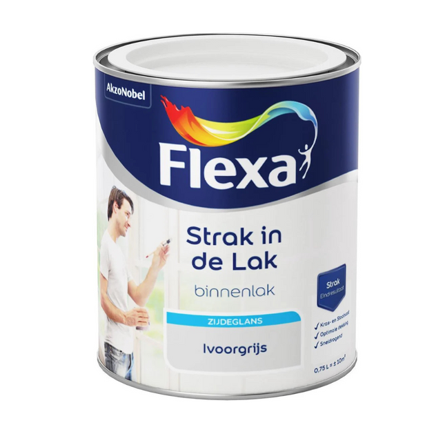 Flexa Strak in de Lak - À base d'eau - Satiné - Gris ivoire - 0,75 litre