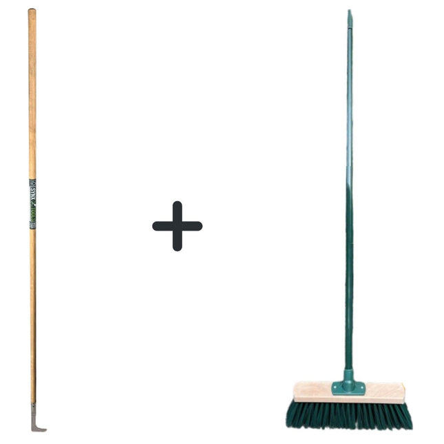 Synx Tools Couteau à joints 150 cm et balai de rue avec manche 120 cm 30 cm Vert - Balai - Nettoyage - brosse à mauvaises herbes - couteau à mauvaises herbes - grattoirs - grattoir à joints avec manche 150 cm