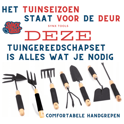 Synx Tools Set d'outils de jardinage 7 pièces - Pelle, houe, râteau