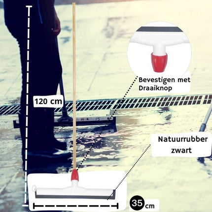 Synx Tools Balai d'intérieur 40 cm La Crema + Raclette en plastique 35 cm avec manche 120 cm - Balai d'intérieur - Nettoyeur de sol - Caoutchouc naturel - Balai souple avec manche 150 cm