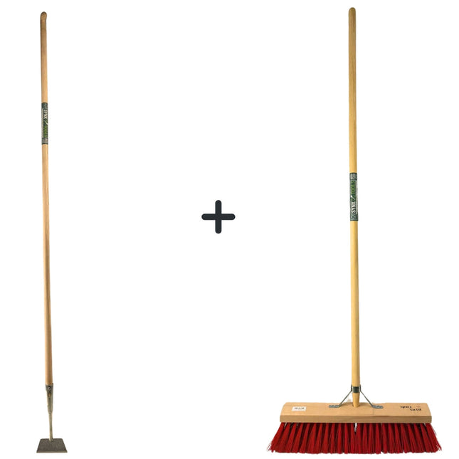 Synx Tools Houe droite 12 cm avec manche en acier 160 cm + balai de rue en nylon 50 cm - Houe droite 12 cm - Balai d'extérieur