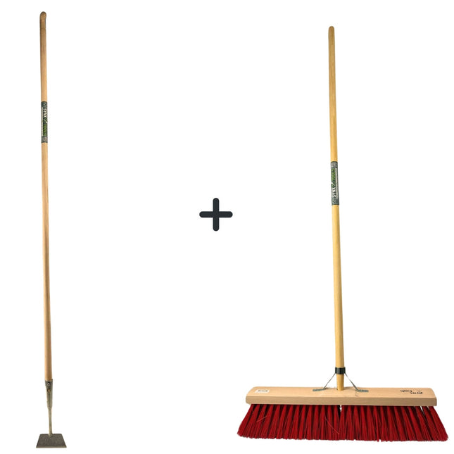 Synx Tools houe droite 12 cm avec manche en acier 160 cm + balai de rue en nylon 60 cm - Houe droite 12 cm - Balai d'extérieur
