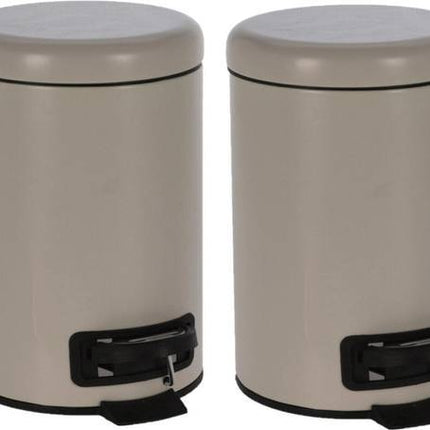 Poubelle à pédale 3 litres 2 pièces - Petites poubelles 3 litres taupe