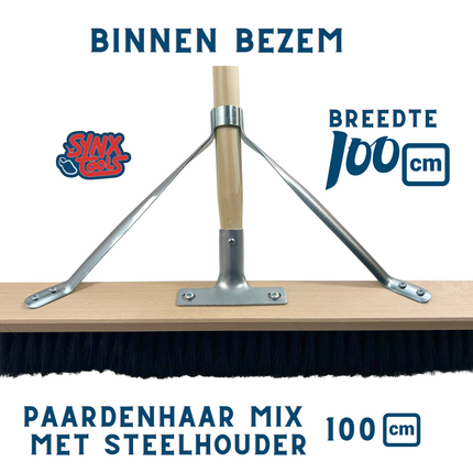 Synx Tools Balai de salle 100 cm crin de cheval - Balai doux - Balais - Avec manche 150 cm
