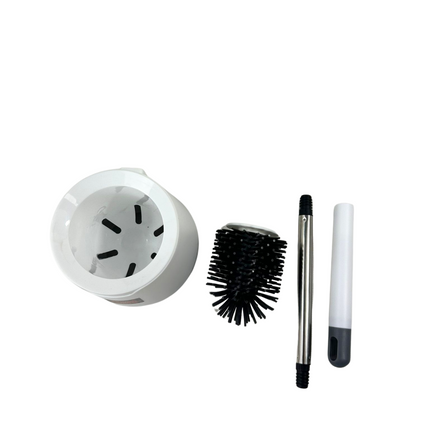 Onderdelen van witte toiletborstel met houder