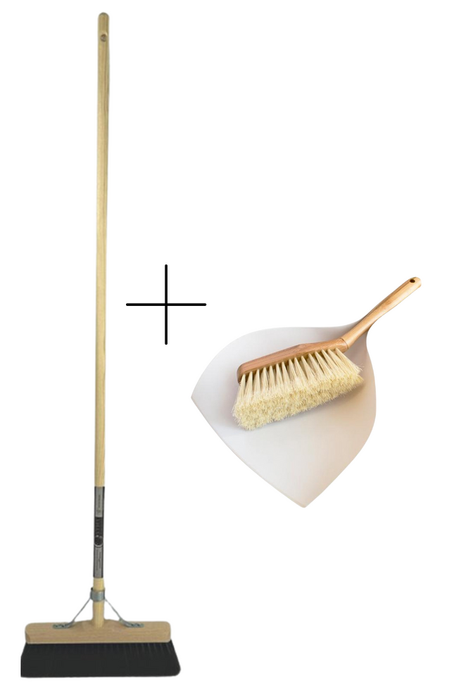 Balai intérieur Synx Tools en crin de cheval 29 cm - Balai doux - Balai souple - Manche 120 cm inclus -  Balai avec ensemble poubelle/pelle « bambou » collection « ECO »