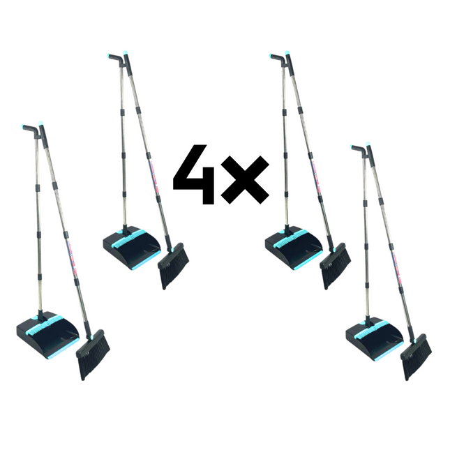 Pelle et balayette à long manche 121 cm, lot de 4 - Synx Tools Balai et balayette à long manche - Pelle et balayette avec dents de nettoyage - balai et balayette