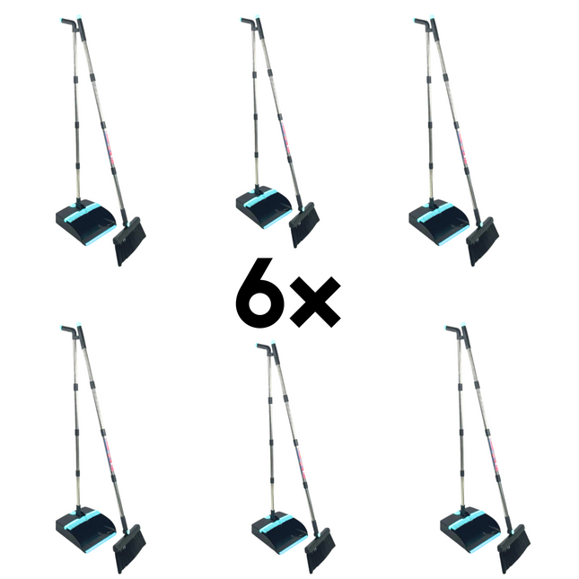 Balayette et pelle à long manche 121 cm, lot de 6 - Synx Tools Balai et pelle à long manche - Balayette et pelle avec dents de nettoyage - balai et pelle