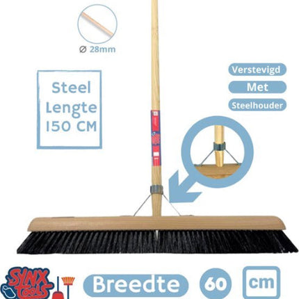Synx Tools Crin de cheval 60 cm + raclette 35 cm avec manche 120 cm - Balai d'intérieur – Nettoyeur de sol – Serpillères – Balai d'intérieur doux avec manche 150 cm