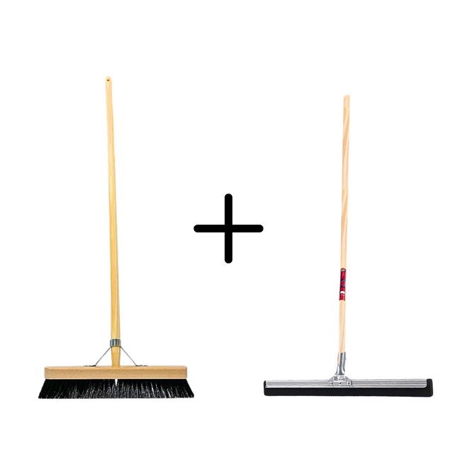 Synx Tools Crin de cheval 40 cm + Raclette 45 cm avec manche 150 cm - Balai d'intérieur – Nettoyeur de sol – Serpillères – Balai d'intérieur doux avec manche 160 cm