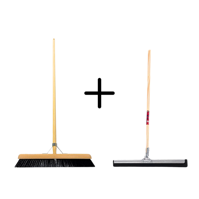Synx Tools Crin de cheval 50 cm + Raclette 45 cm avec manche 150 cm - Balai d'intérieur – Nettoyeur de sol – Serpillères – Balai d'intérieur doux avec manche 150 cm