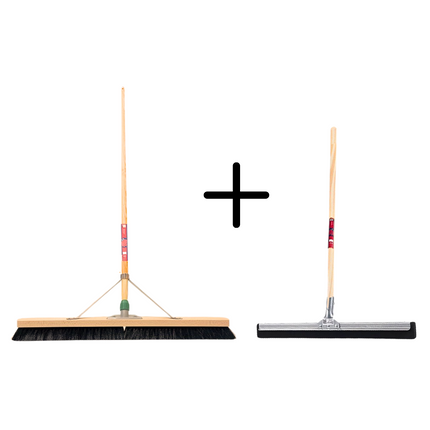 Synx Tools Crin de cheval 80 cm + Raclette 35 cm avec manche 120 cm - Balai d'intérieur – Nettoyeur de sol – Serpillères – Balai d'intérieur doux avec manche 160 cm