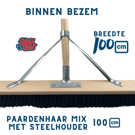 Balai Synx 100 cm en crin de cheval - Balai doux - Balais - Avec manche 150 cm