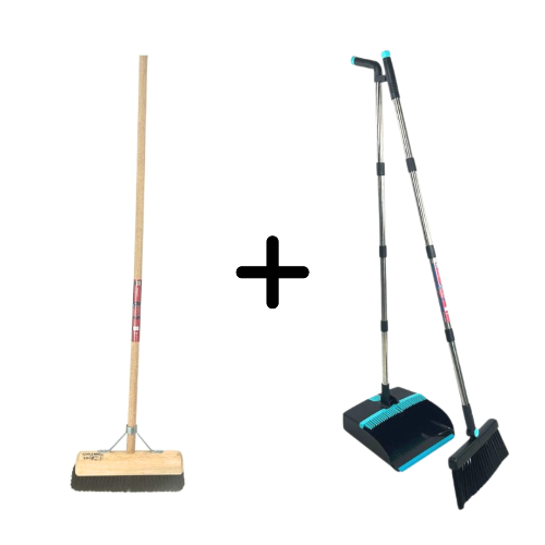 Synx Tools Balai en crin de cheval 30 cm & Ensemble balayette et pelle – Balai doux avec manche de 150 cm – Manche de balayette et pelle réglable jusqu'à 121 cm – Dents de nettoyage inclus