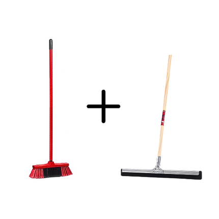 Synx Tools Binnenbezem Rood + Vloertrekker 35cm met Steel 120cm