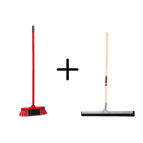 Binnenbezem Rood + Vloertrekker 35cm met Steel 150cm