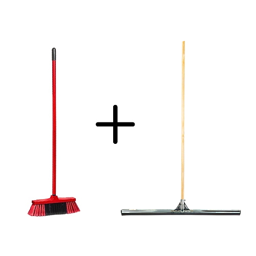 Binnenbezem Rood + Vloertrekker 75cm met Steel 150cm