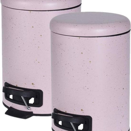 2 poubelles/seaux à pédale roses mouchetés 3 litres - petites poubelles