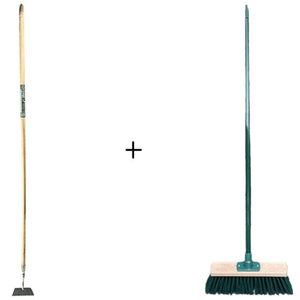Synx Tools houe droite 16 cm + balai d'extérieur vert - Houe - 170 cm en acier avec manche - Avec manche 117 cm