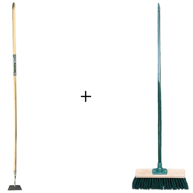 Synx Tools houe droite 16 cm + balai d'extérieur vert - Houe - 170 cm en acier avec manche - Avec manche 117 cm