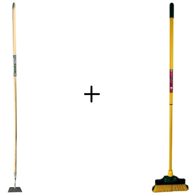 Synx Tools Sarcloir droit 16 cm + balai à griffes 28 cm - Télescopique en acier 70 - 140 cm - Sarcloir - 170 cm en acier avec poignée