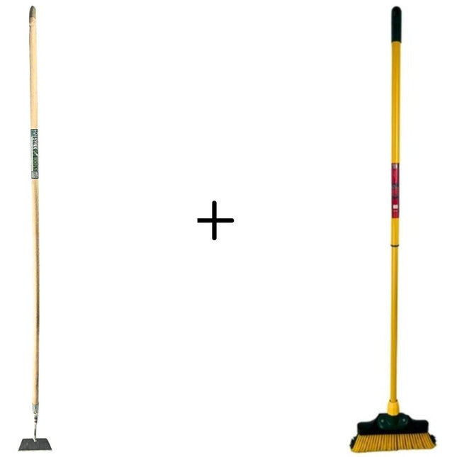 Synx Tools Sarcloir droit 16 cm + Balai à griffes 35 cm - Télescopique en acier 70 - 140 cm - Sarcloir - 170 cm en acier avec poignée