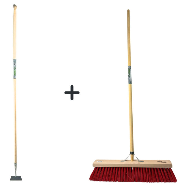 Synx Tools Sarcloir droit 16 cm & Synx Tools Balai de rue en nylon 60 cm - Désherbeur - Sarcloir avec manche - Manche de 170 cm avec poignée - Râteau - Désherbage - Balai avec manche de 160 cm