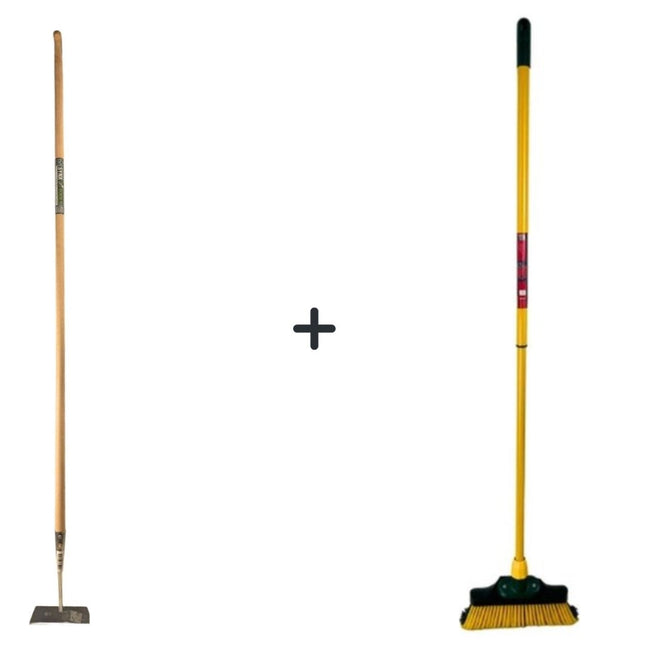 Synx Tools Sarcloir droit 18 cm + balai à griffes 35 cm - Manche avec manche 160 cm - Manche télescopique 70 - 140 cm