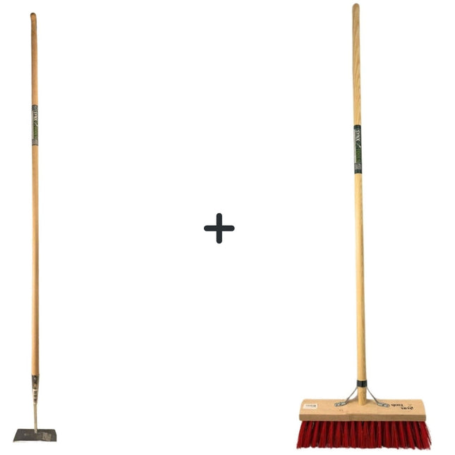 Synx Tools Houe droite 18 cm + Balai de rue en nylon 35 cm - 160 cm en acier avec poignée - Houe - Nylon