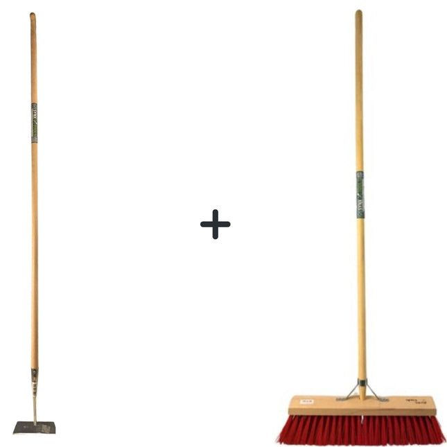 Synx Tools Houe droite 18 cm + balai de rue en nylon 50 cm - 160 cm Acier avec poignée - Houe - Nylon