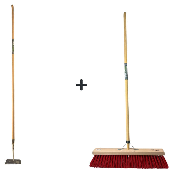 Synx Tools Sarcloir droit 18 cm + Balai de rue en nylon 60 cm - 160 cm Acier avec manche - Sarcloir - Nylon
